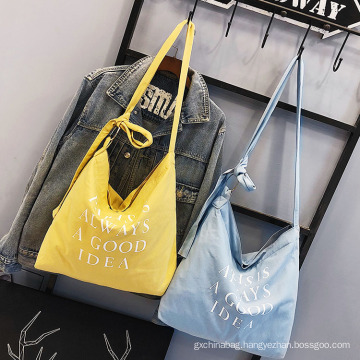 Wholesale reusable long strap women canvas cotton shoulder shopping tote bag